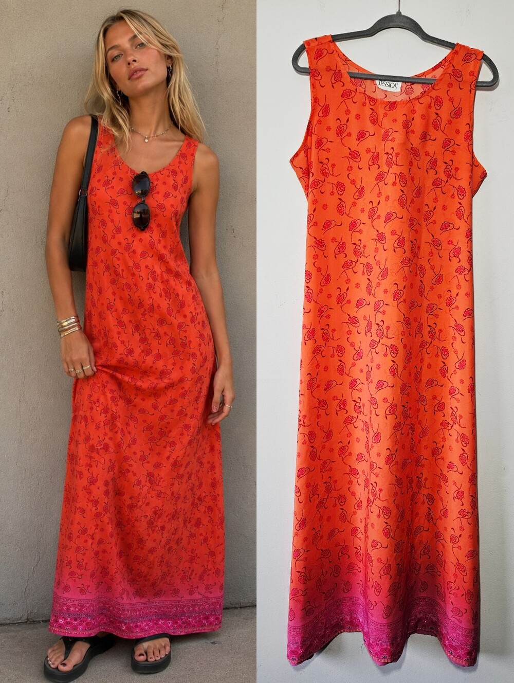 Jessica Orange Maxi Dress with Pink Border